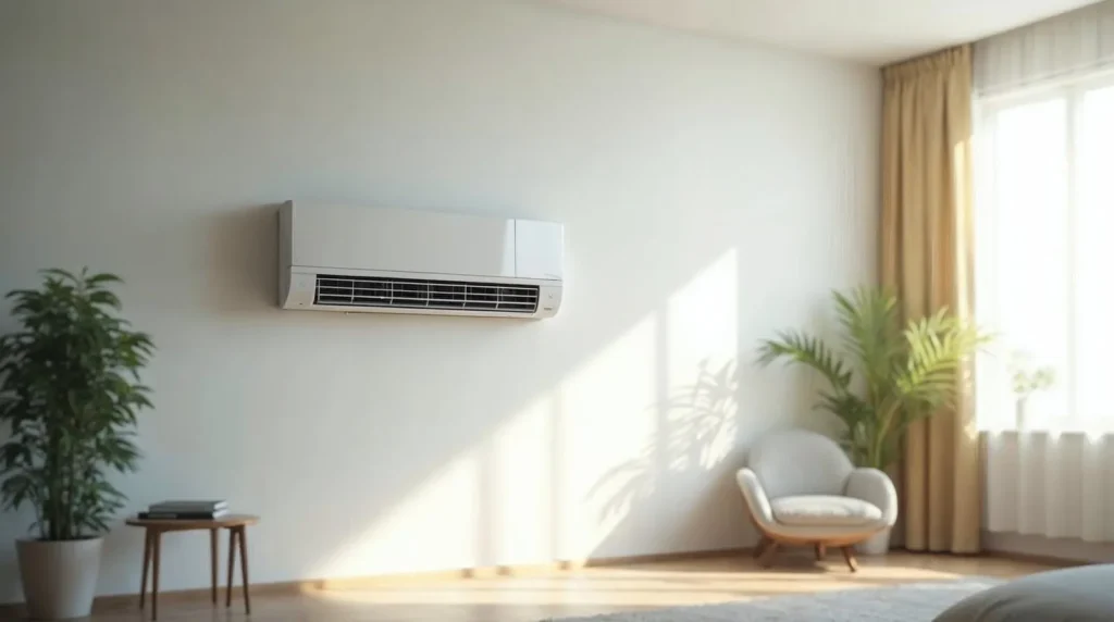 Climatisation réversible murale dans un salon moderne