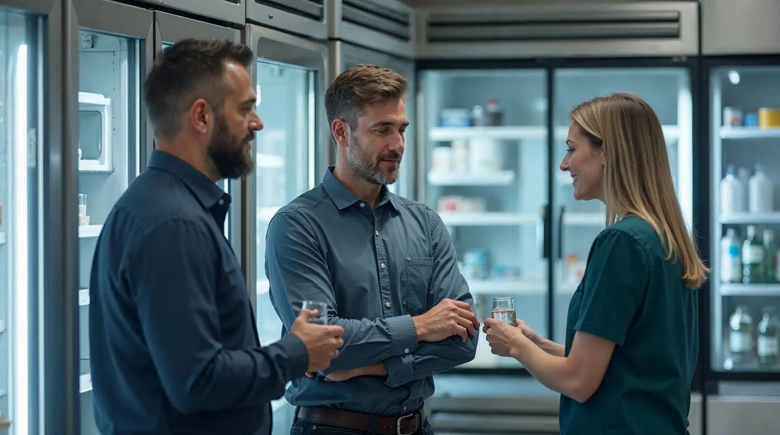 Dépanneur frigoriste conseillant un client professionnel