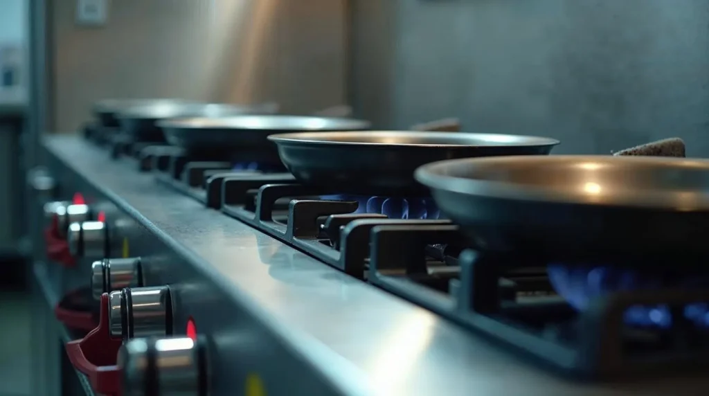 Piano de cuisson au gaz en cuisine professionnelle