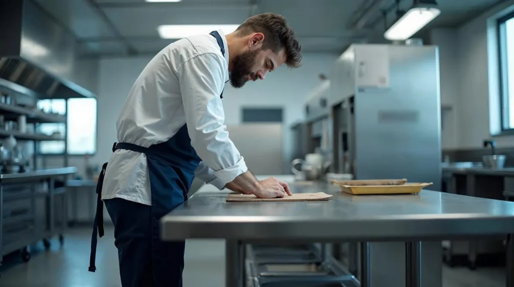 Pose soignée d'un plan de travail inox