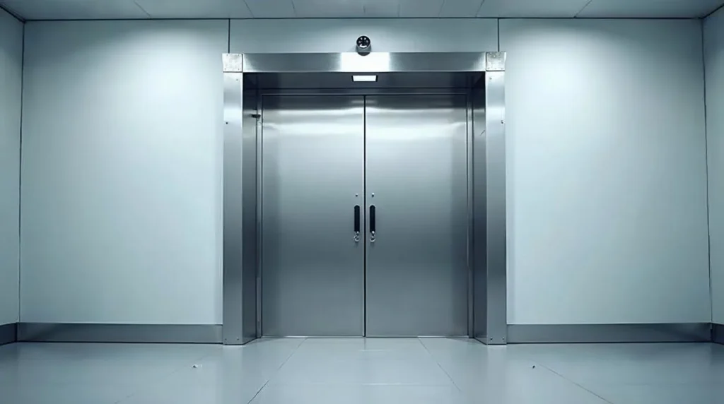 Porte isotherme limitant les pertes de froid d'une chambre froide